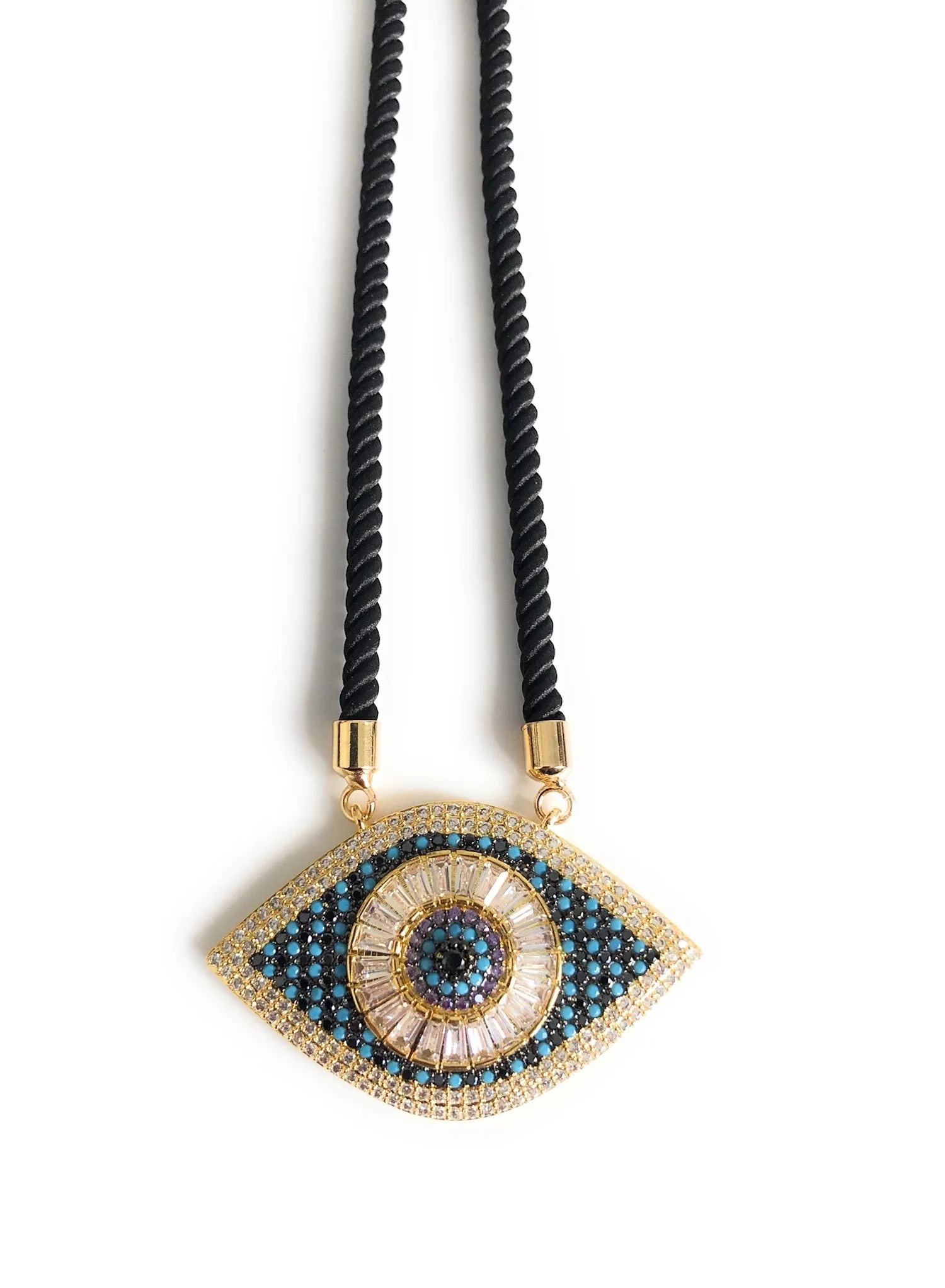 Black Cord Evil Eye Adjustable Necklace