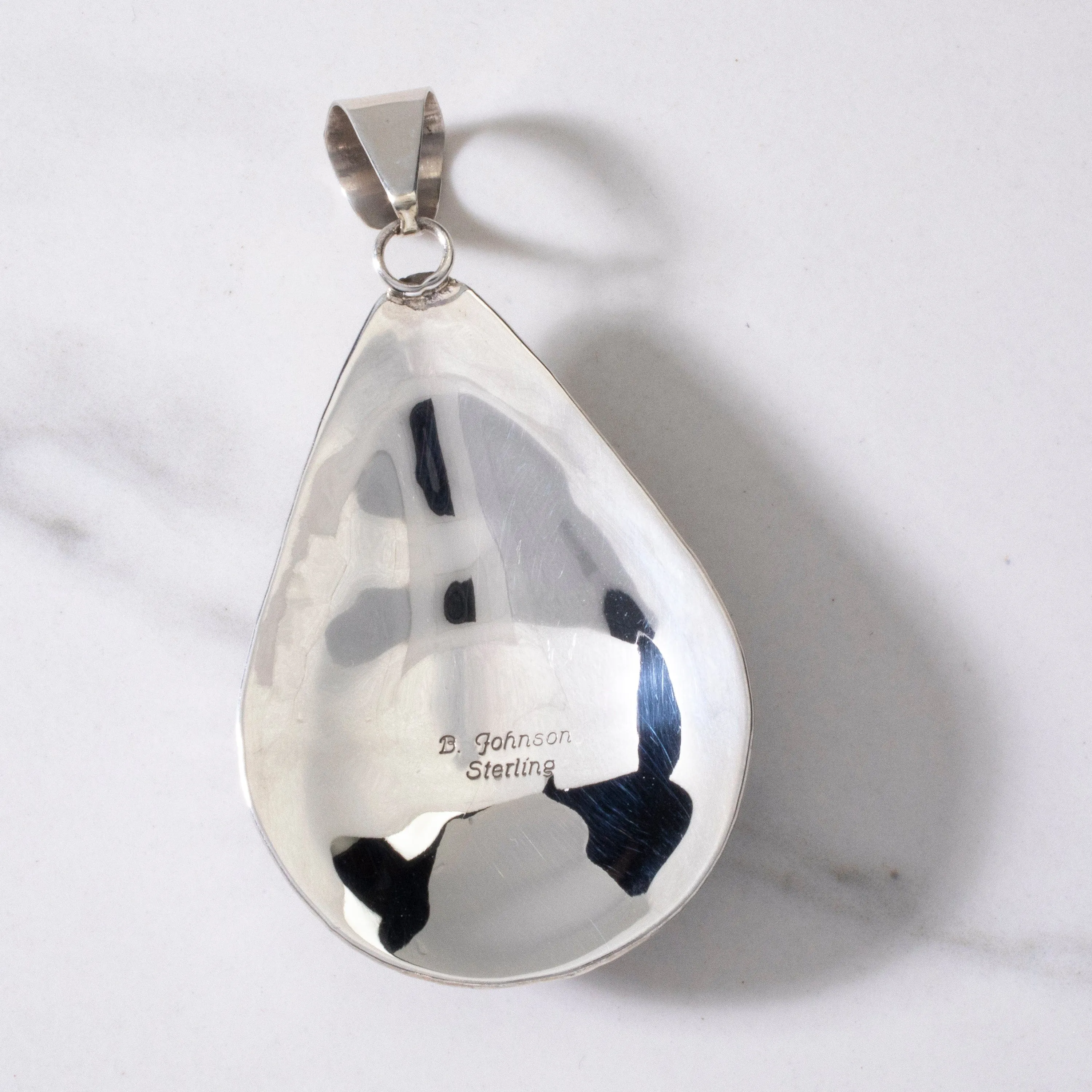 Bobby Johnson Lapis Teardrop Navajo USA Native American Made 925 Sterling Silver Pendant