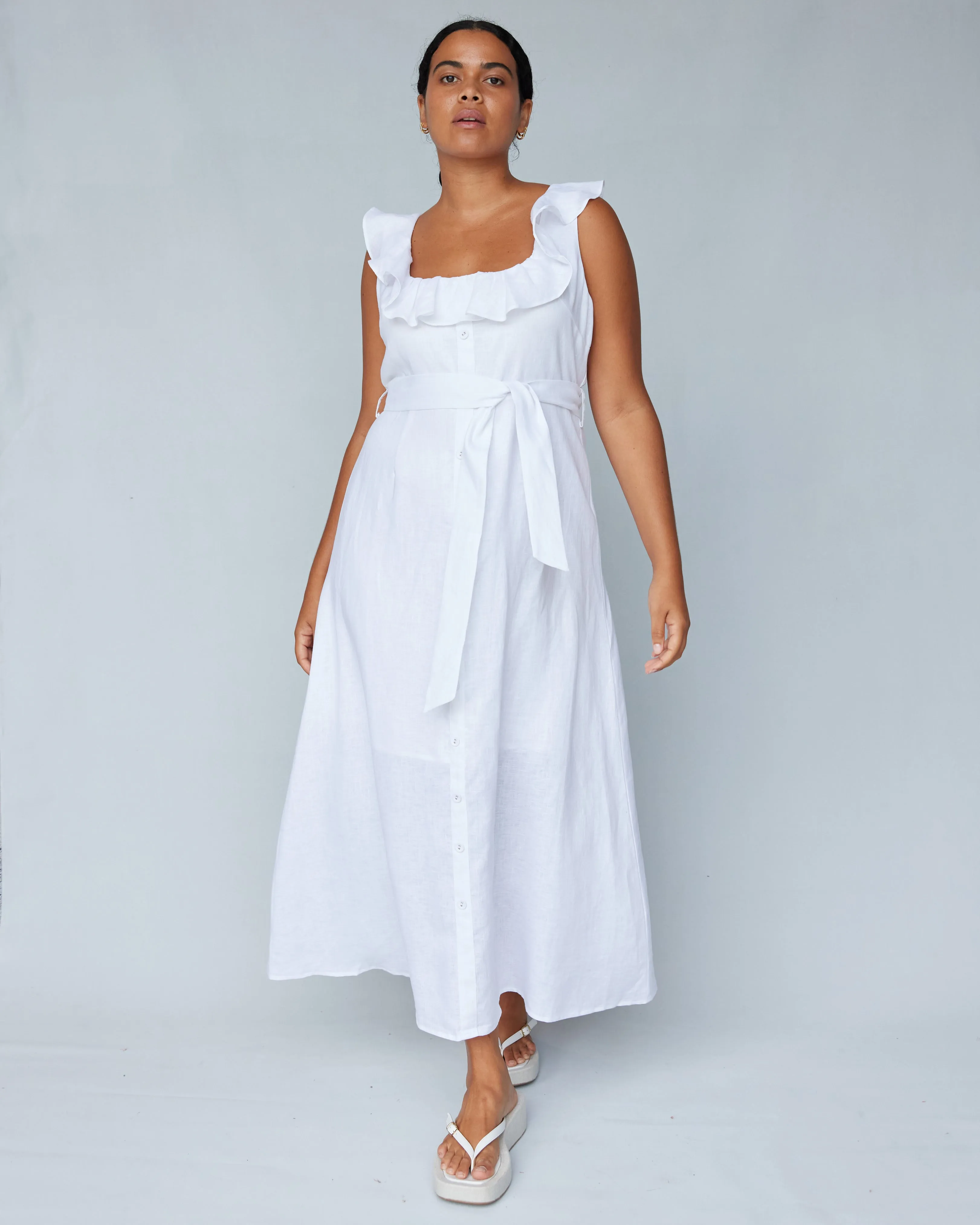 Bohdi Linen Midi Dress - White