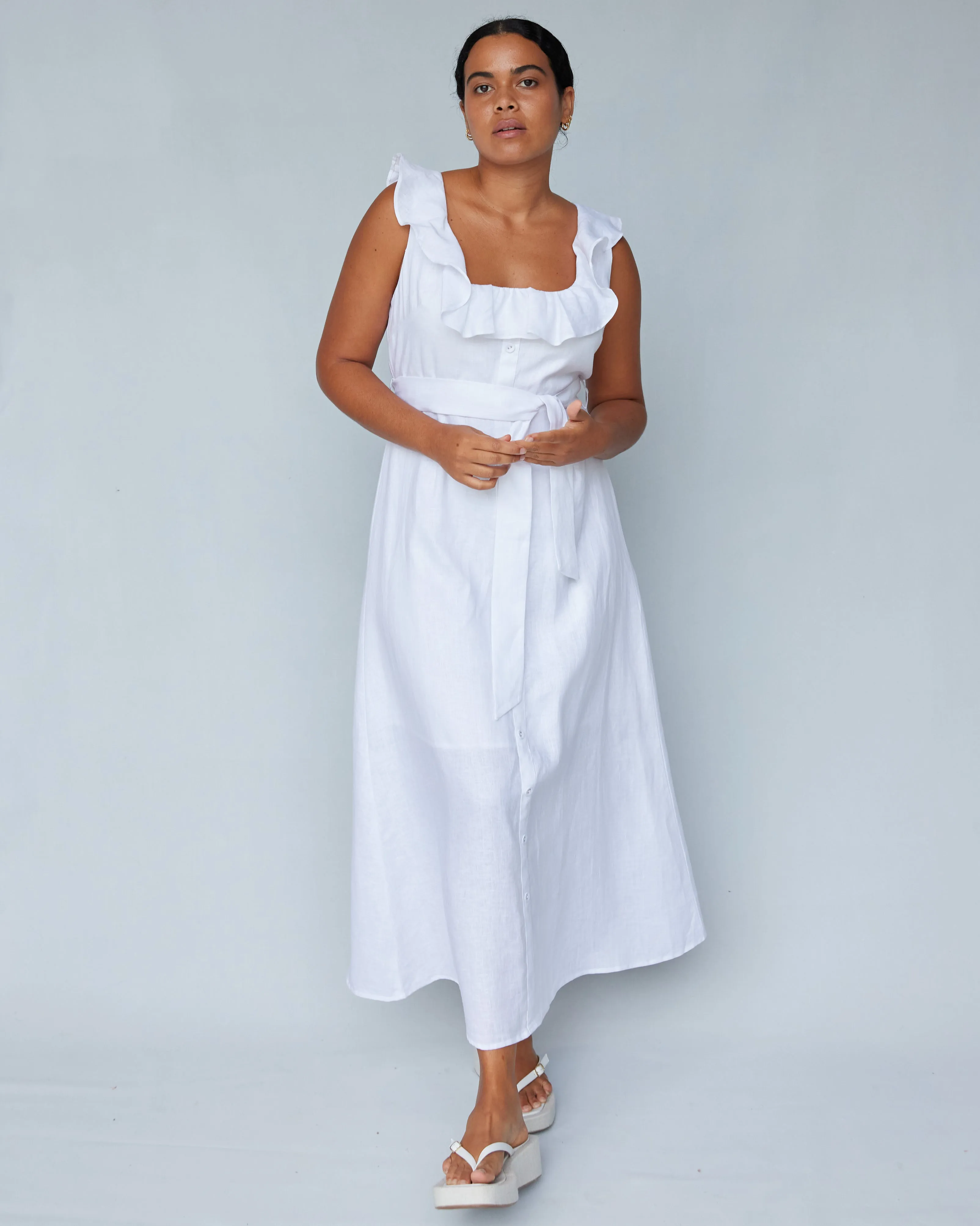 Bohdi Linen Midi Dress - White