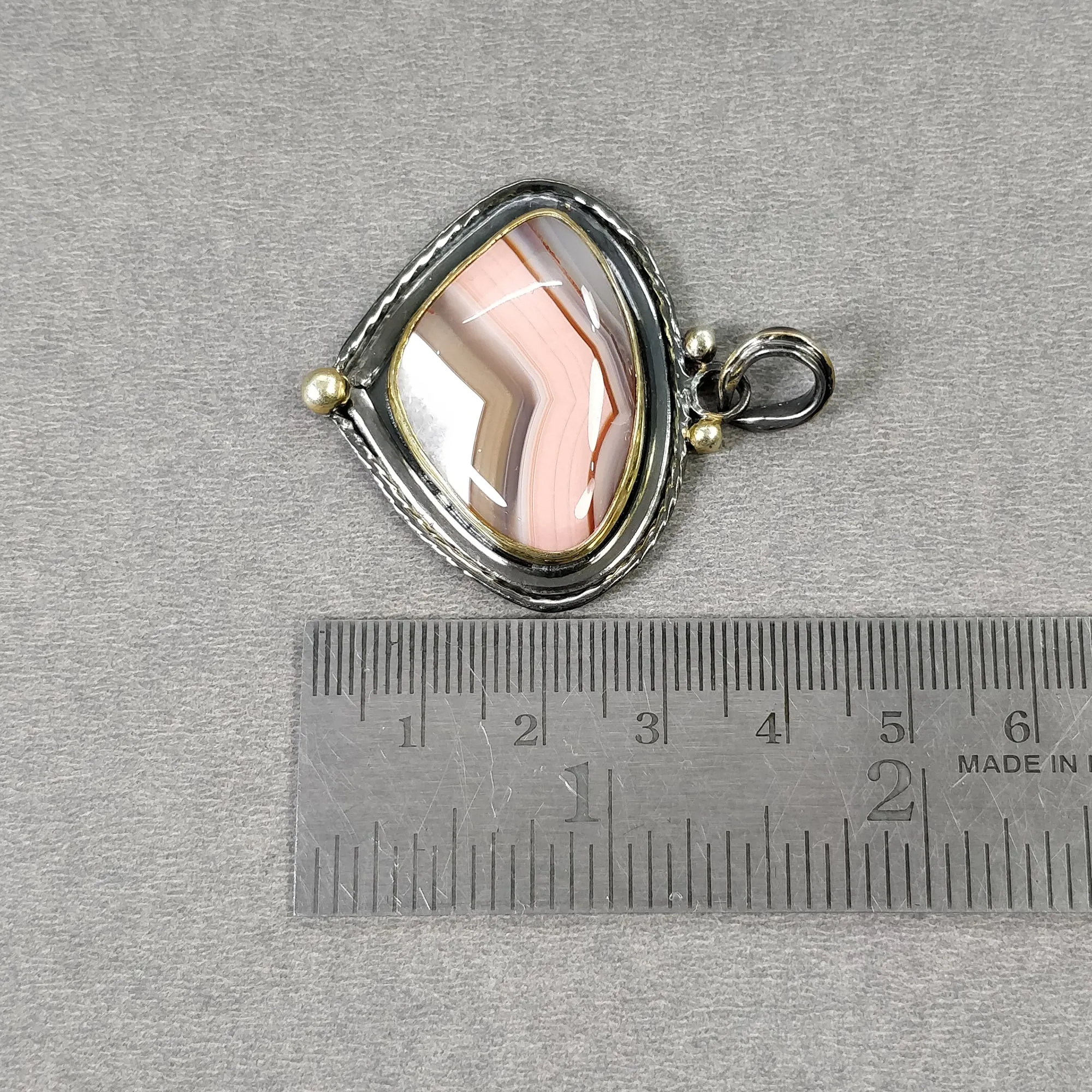 BOTSWANA AGATE 925 Sterling Silver Pendant : 13.61gms Natural Gemstone Victorian Gold Plated Bezel Set Pendant 1.75"