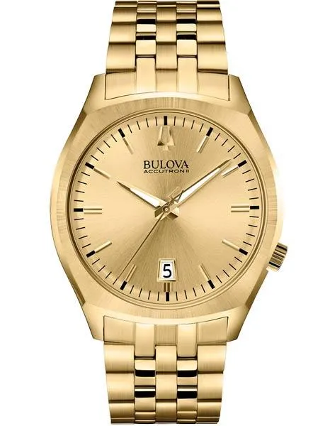 Bulova Accutron II Surveyor Watch - All Gold-Tone w/Black Accents - Date Display