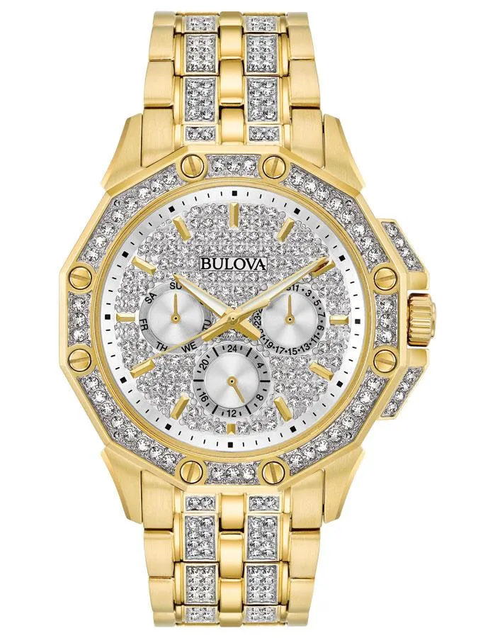 Bulova Swarovski Crystal Mens Watch - Gold-Tone - Bracelet - Pave Dial