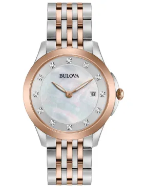 Bulova Womens Diamond Watch - White MOP Dial - Stainless - Two-Tone - Bracelet