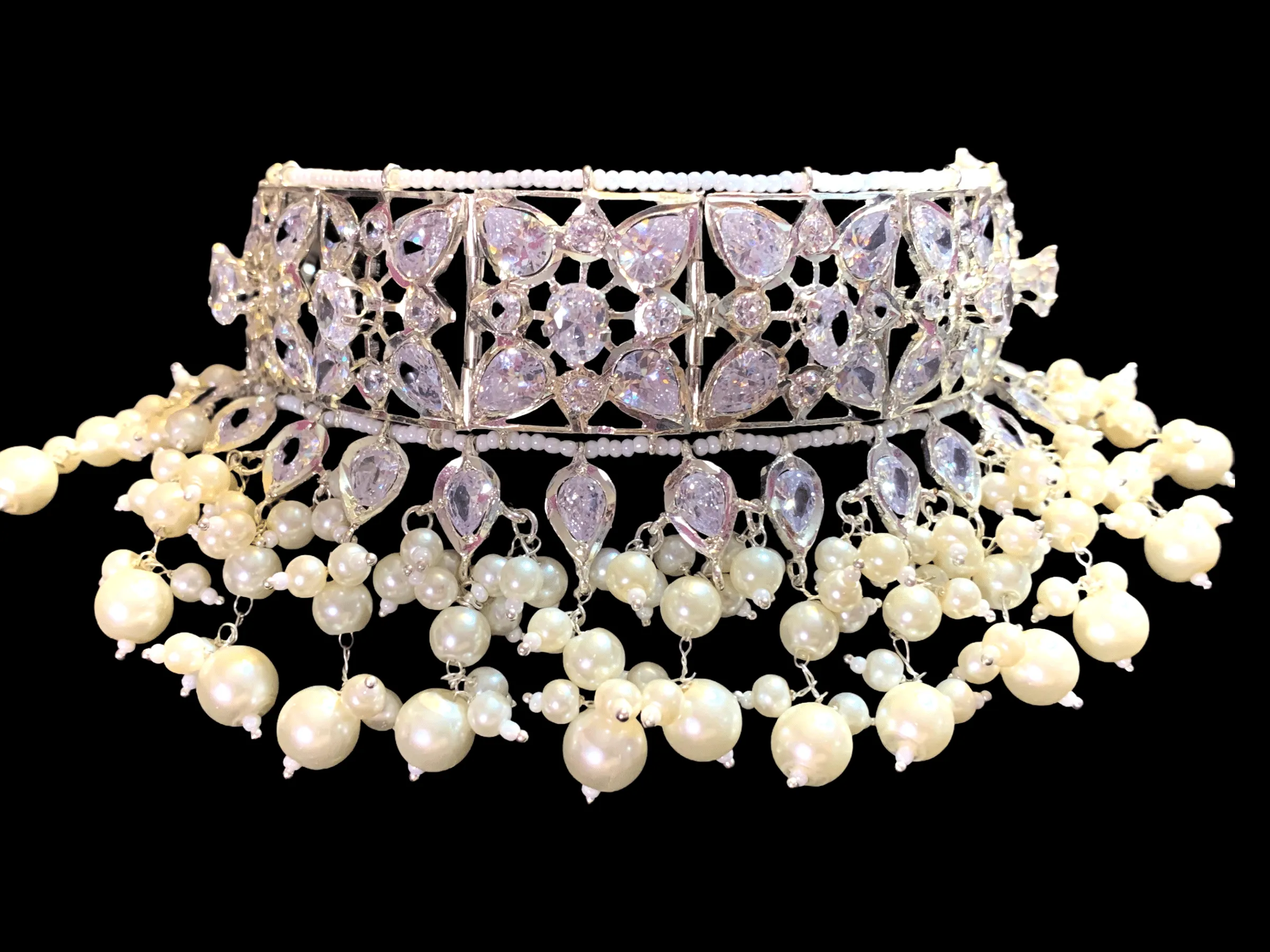 C175 Sonam jadavi lacha choker and jhumka  in silver plating  ( READY TO SHIP)