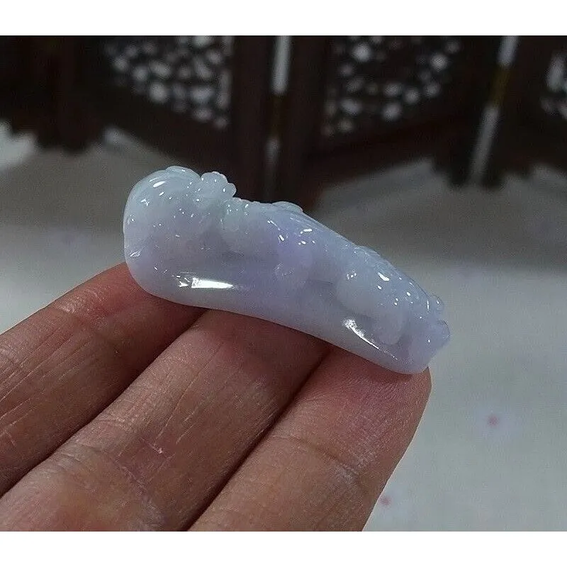 Cert'd Natural Type A Lavender Jadeite Jade Dragon Pixiu Amulet Pendant