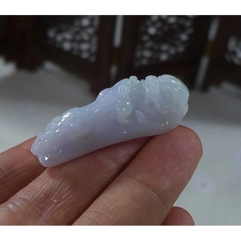 Cert'd Natural Type A Lavender Jadeite Jade Dragon Pixiu Amulet Pendant