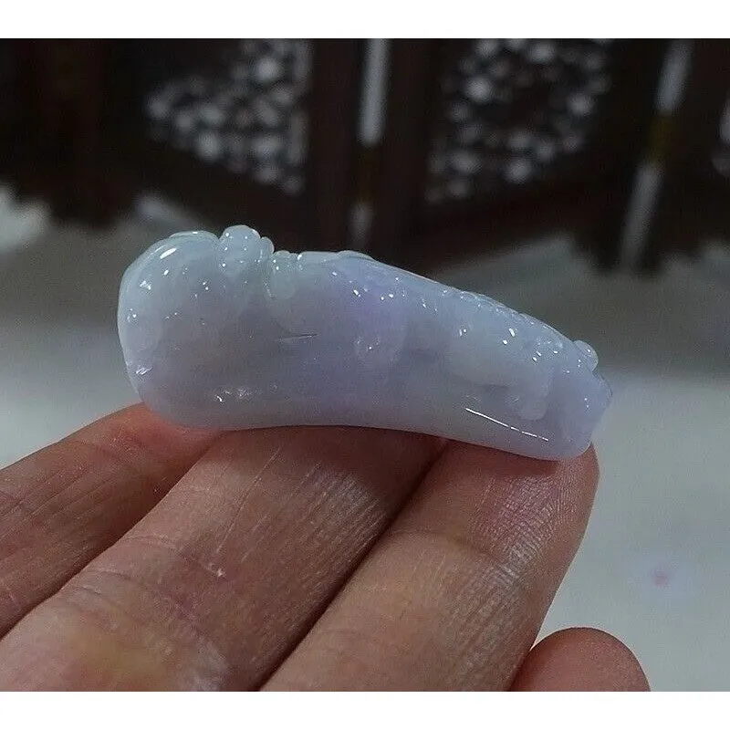 Cert'd Natural Type A Lavender Jadeite Jade Dragon Pixiu Amulet Pendant