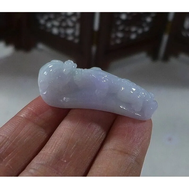 Cert'd Natural Type A Lavender Jadeite Jade Dragon Pixiu Amulet Pendant