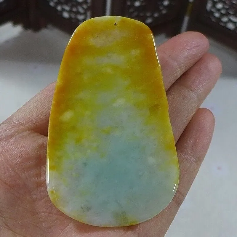 Cert'd Natural Type A Yellow Jadeite Jade Landscape Fortune God Big Pendant