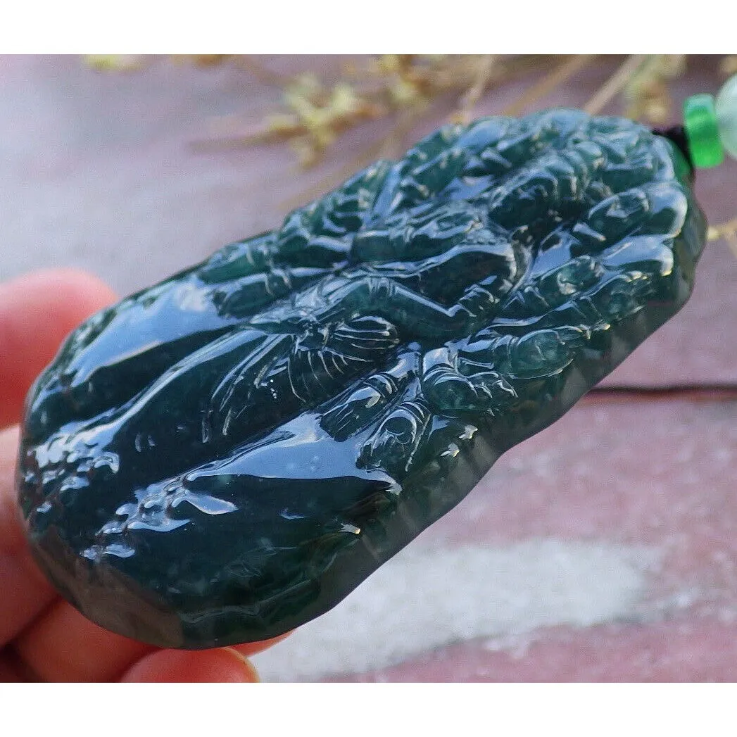 Certified Icy Dark Green Natural A Jade Pendant Guanyin Kwan Yin #613-0303