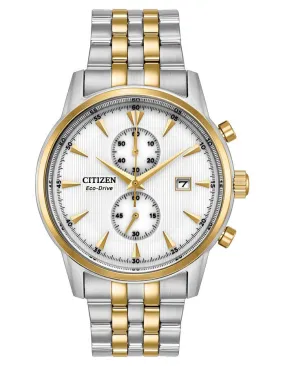 Citizen Eco-Drive Corso Mens Chronograph - White Dial - Two-Tone - Bracelet