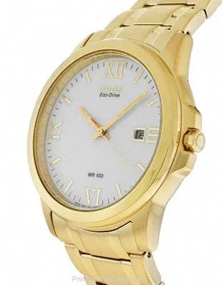 Citizen Eco-Drive Mens Bracelet Watch - White Dial - Gold-Tone - 100M WR