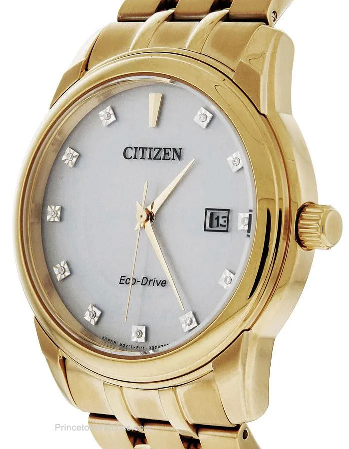 Citizen Eco-Drive Mens Diamond Watch - Gold-Tone - Bracelet - Date - 100m