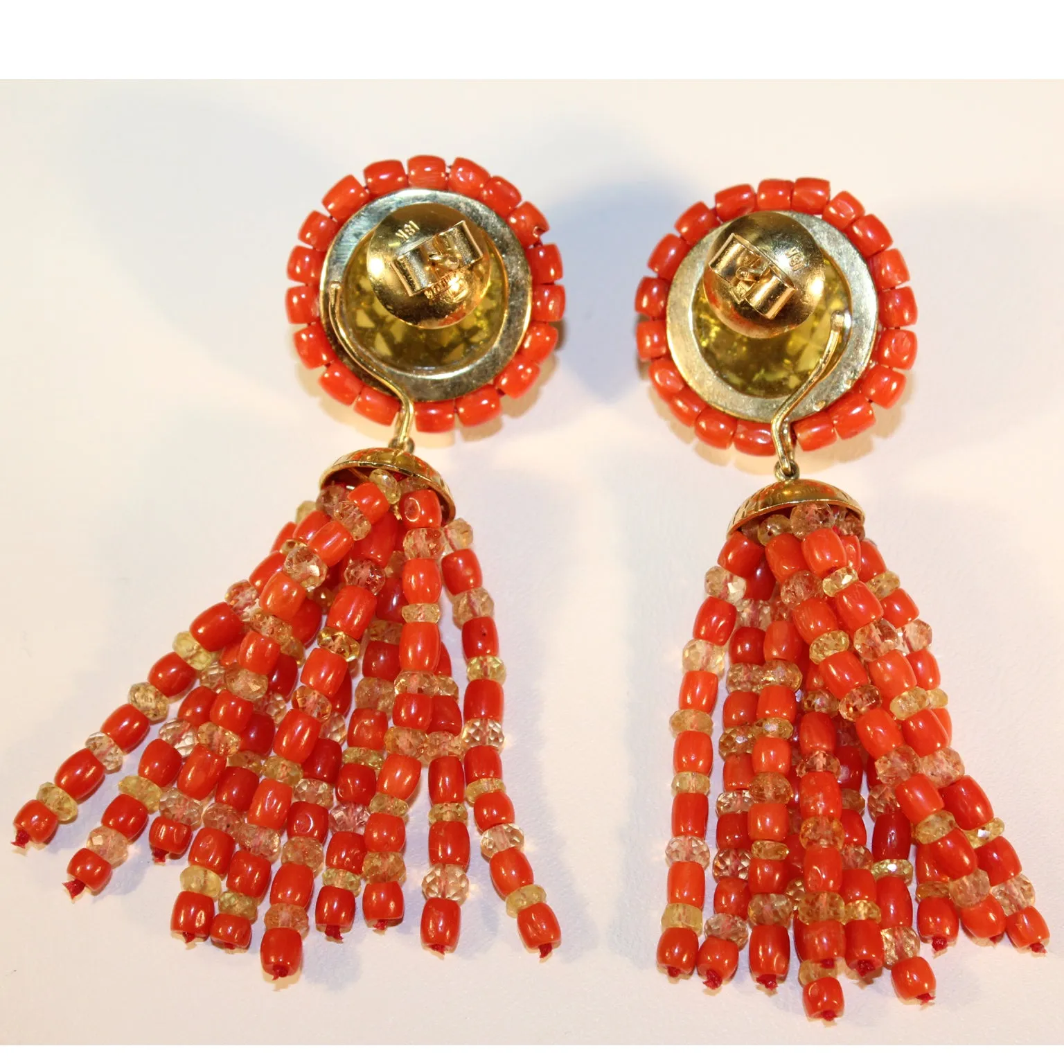 Citrine, Coral and 18K Gold Spherical Earrings