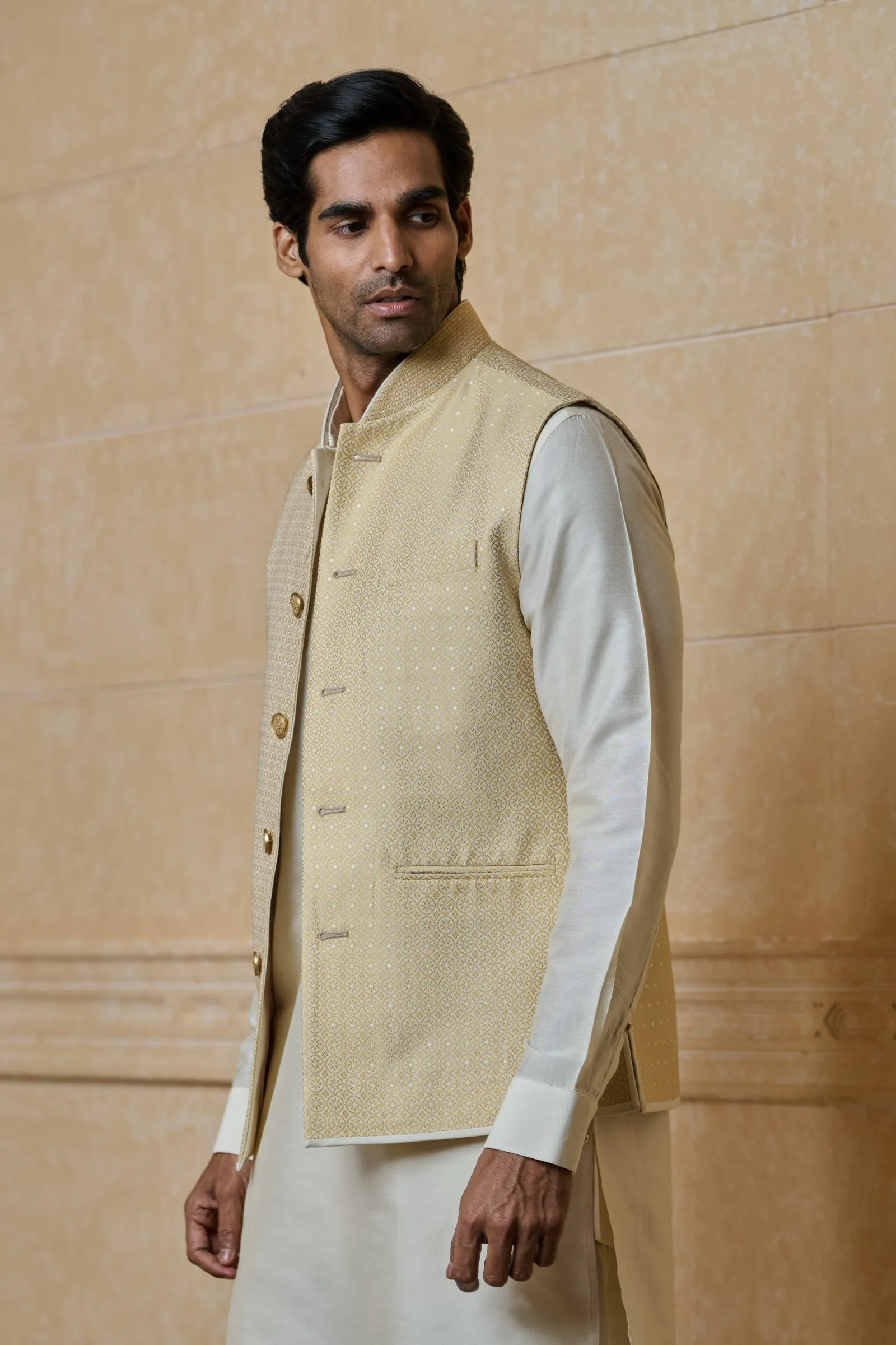 Classic Brocade Kurta Bundi Set