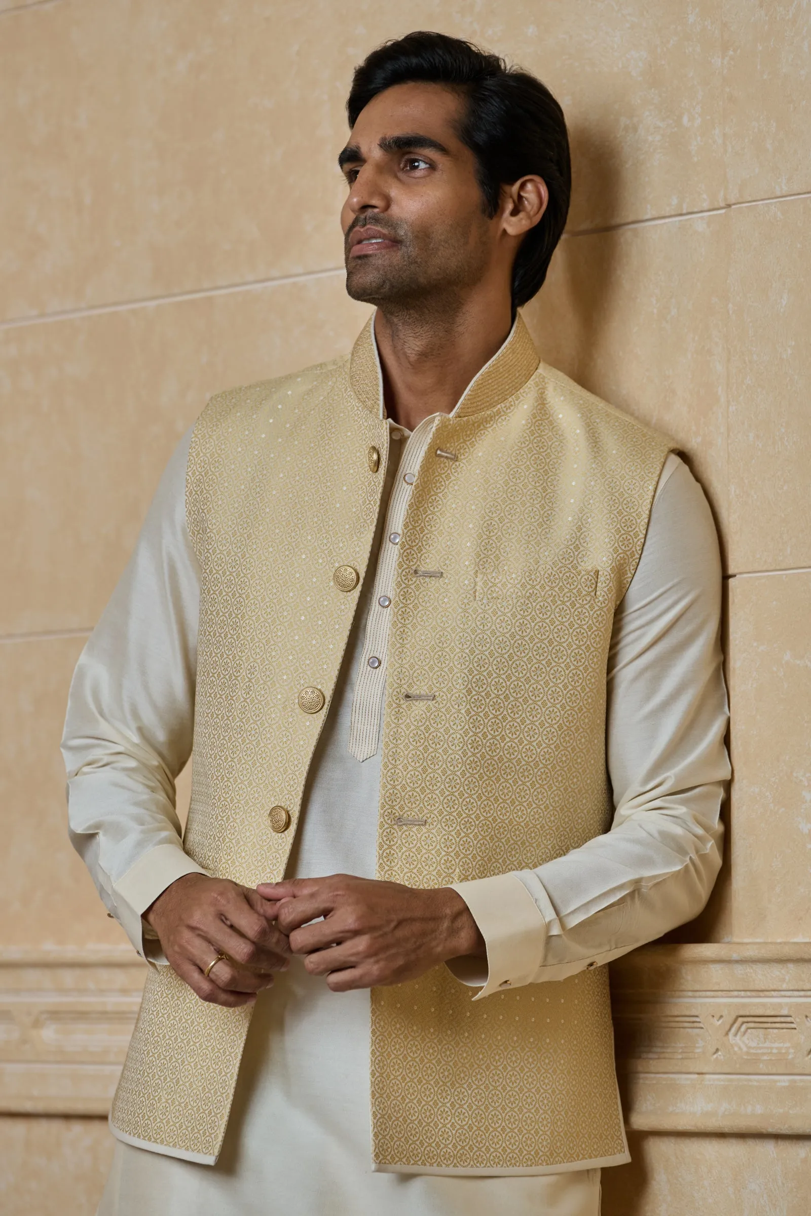 Classic Brocade Kurta Bundi Set