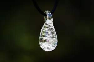 Clear Dichroic Drop Pendant with Infused Cremation Ash