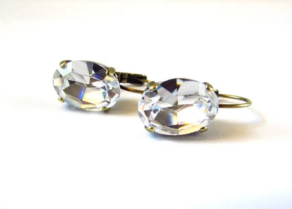 Clear Swarovski Crystal Earrings - Medium Oval