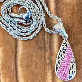 Crystal Teardrop - Pink - Mini Pendant - Rope Necklace - AJ03M