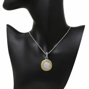 Cubic Zirconia Pave Round Pendant Two Tone Necklace