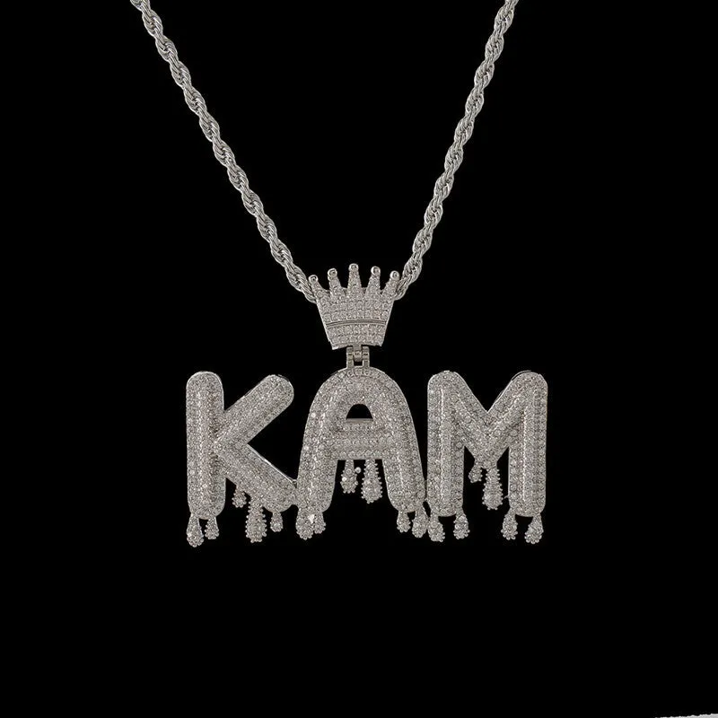 【Custom】Iced Crown Drop Letter Pendant