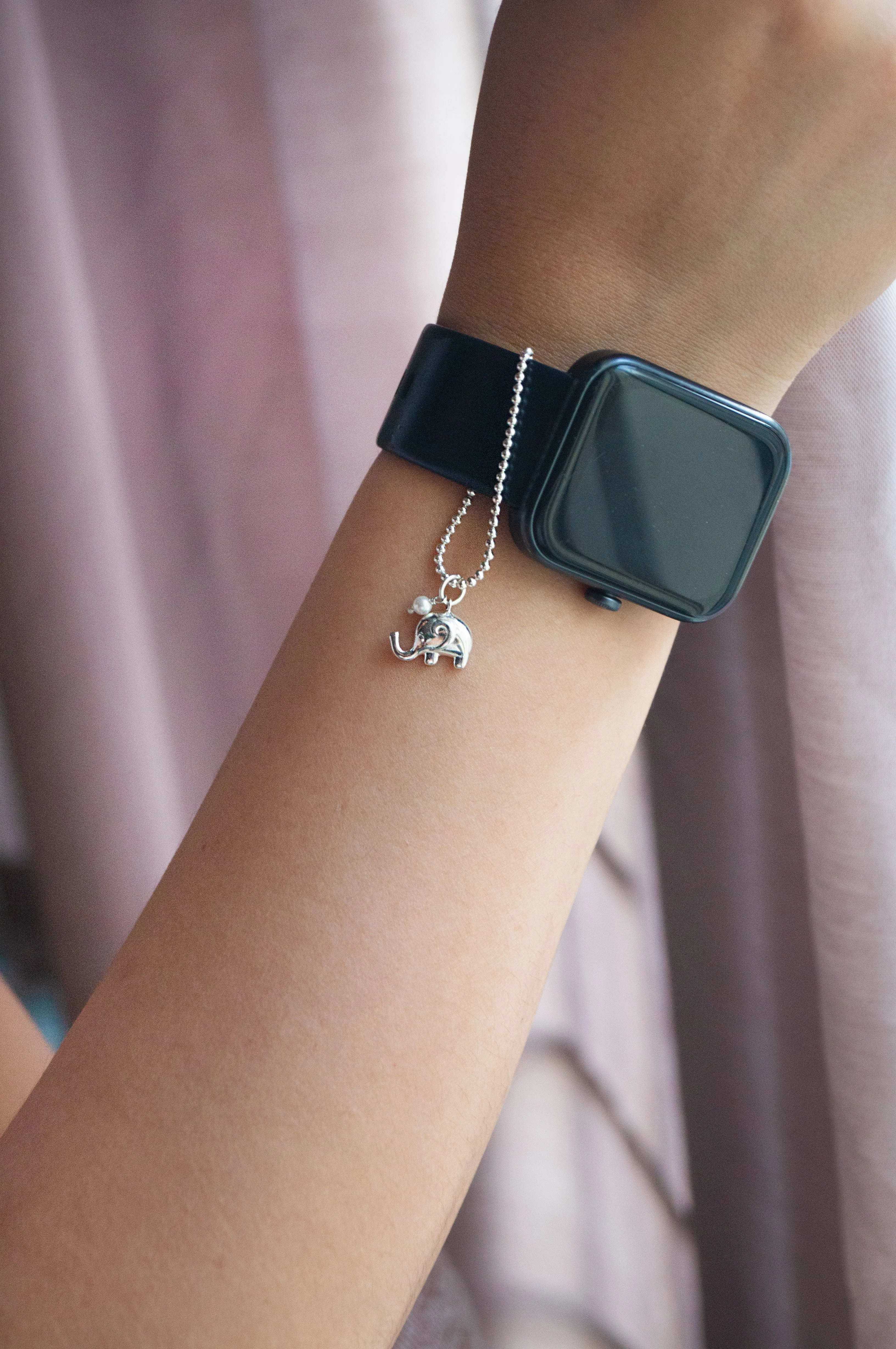 Cute Elephant With Pearl Sterling Silver Watch Charm