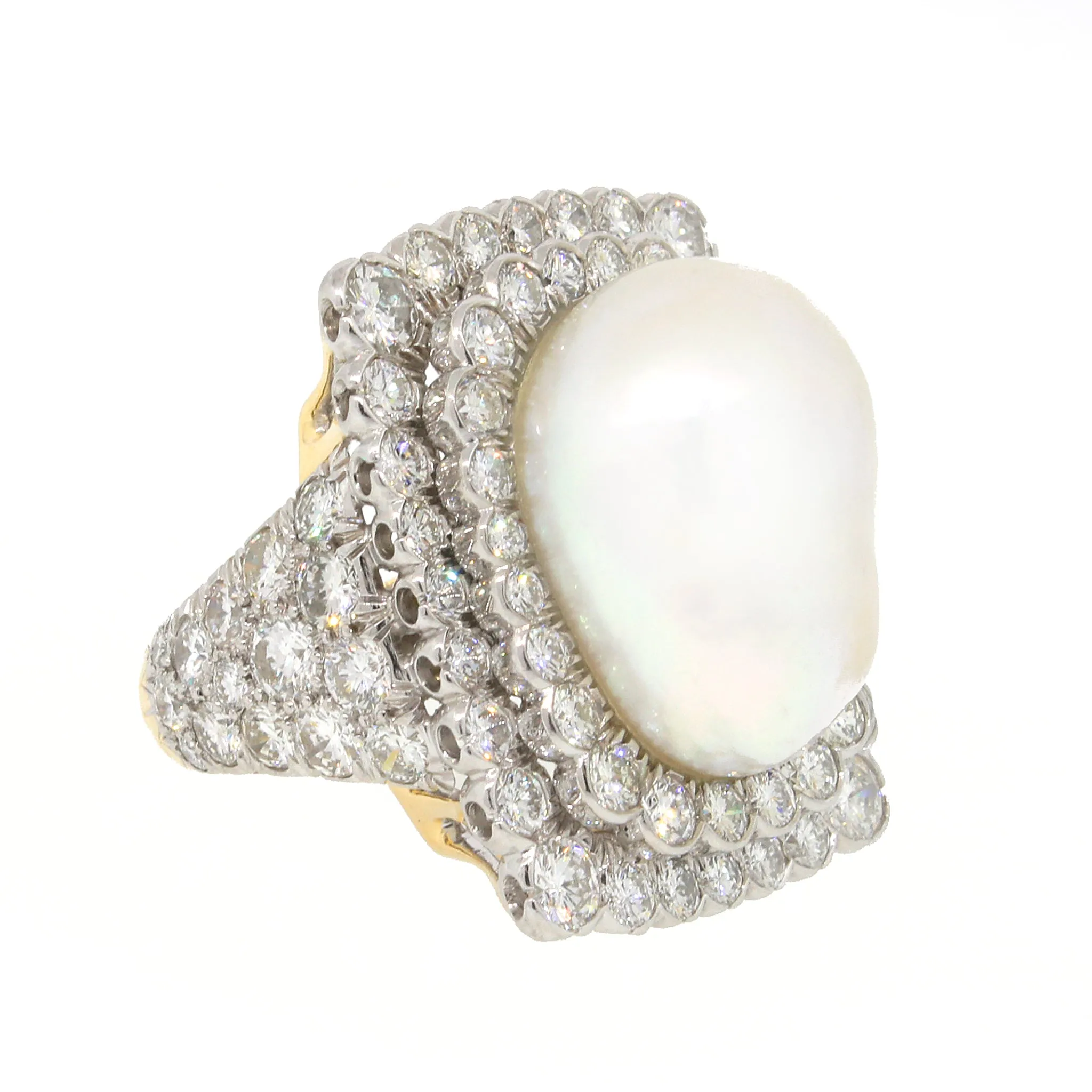 David Webb Pearl & Diamond Platinum Baroque Cocktail Ring