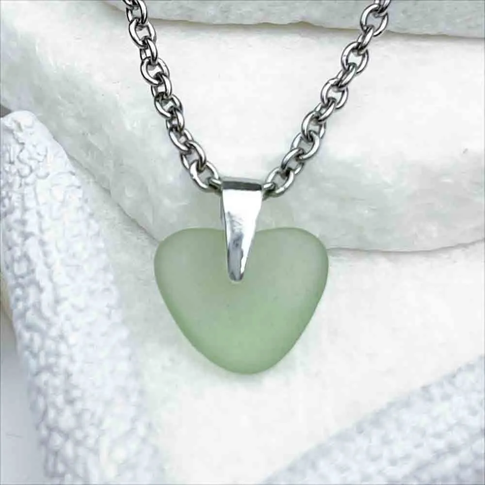 Delicate Heart-Shaped Seafoam Sea Glass Pendant | #1992