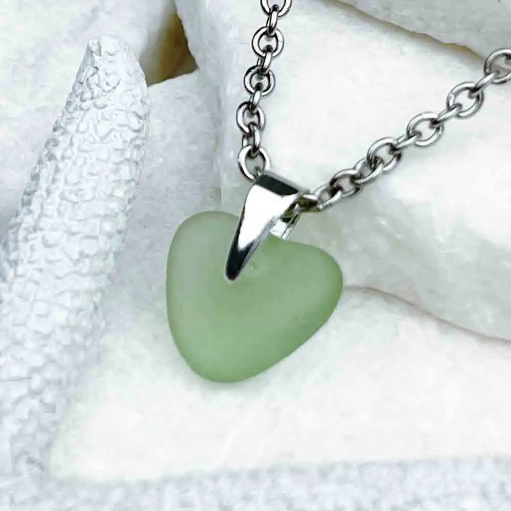 Delicate Heart-Shaped Seafoam Sea Glass Pendant | #1992