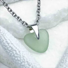 Delicate Heart-Shaped Seafoam Sea Glass Pendant | #1992