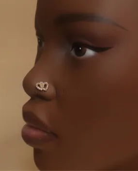 Double UP Heart Cubic Zirconia Nose Stud Piercing