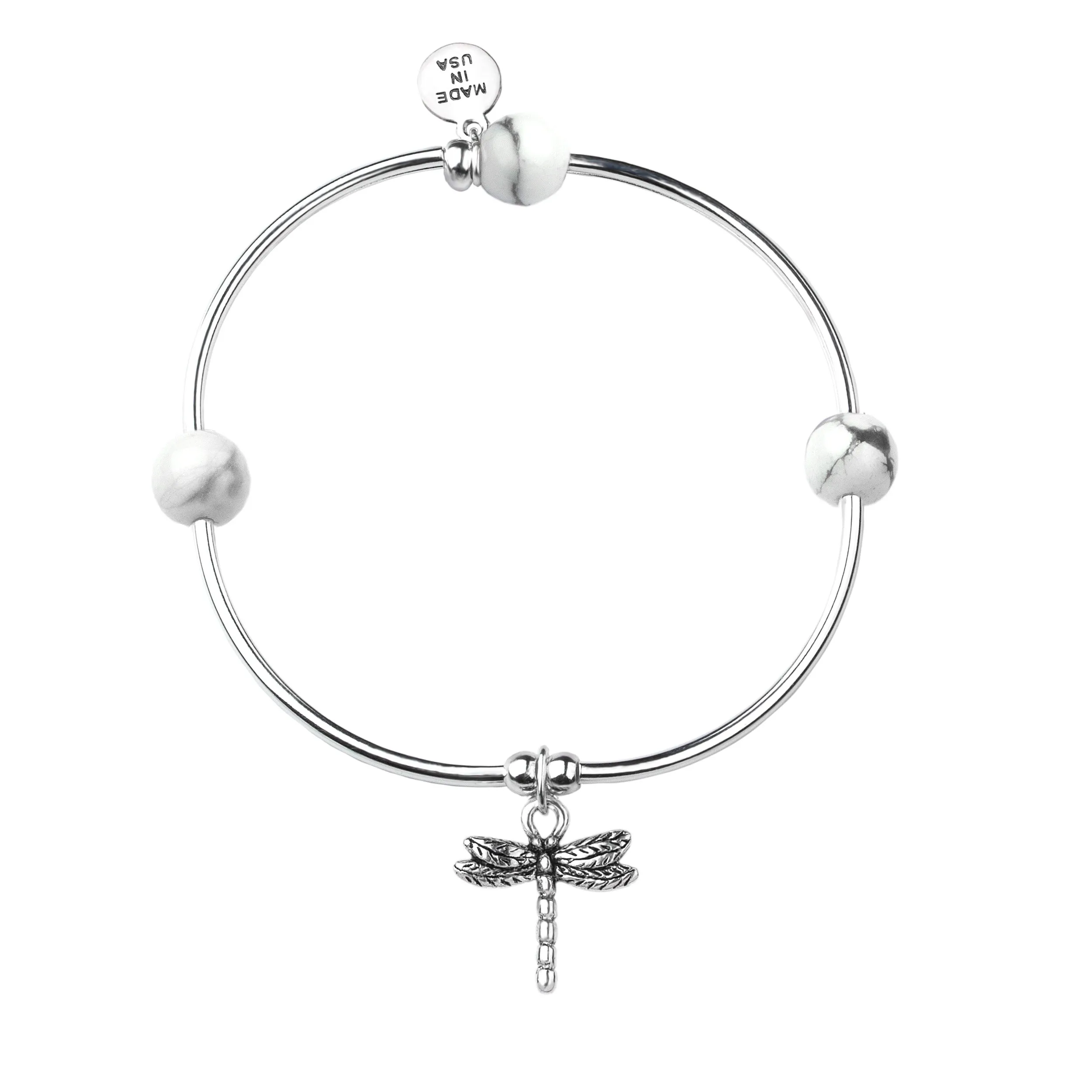 Dragonfly | Soft Bangle Charm Bracelet |  Howlite