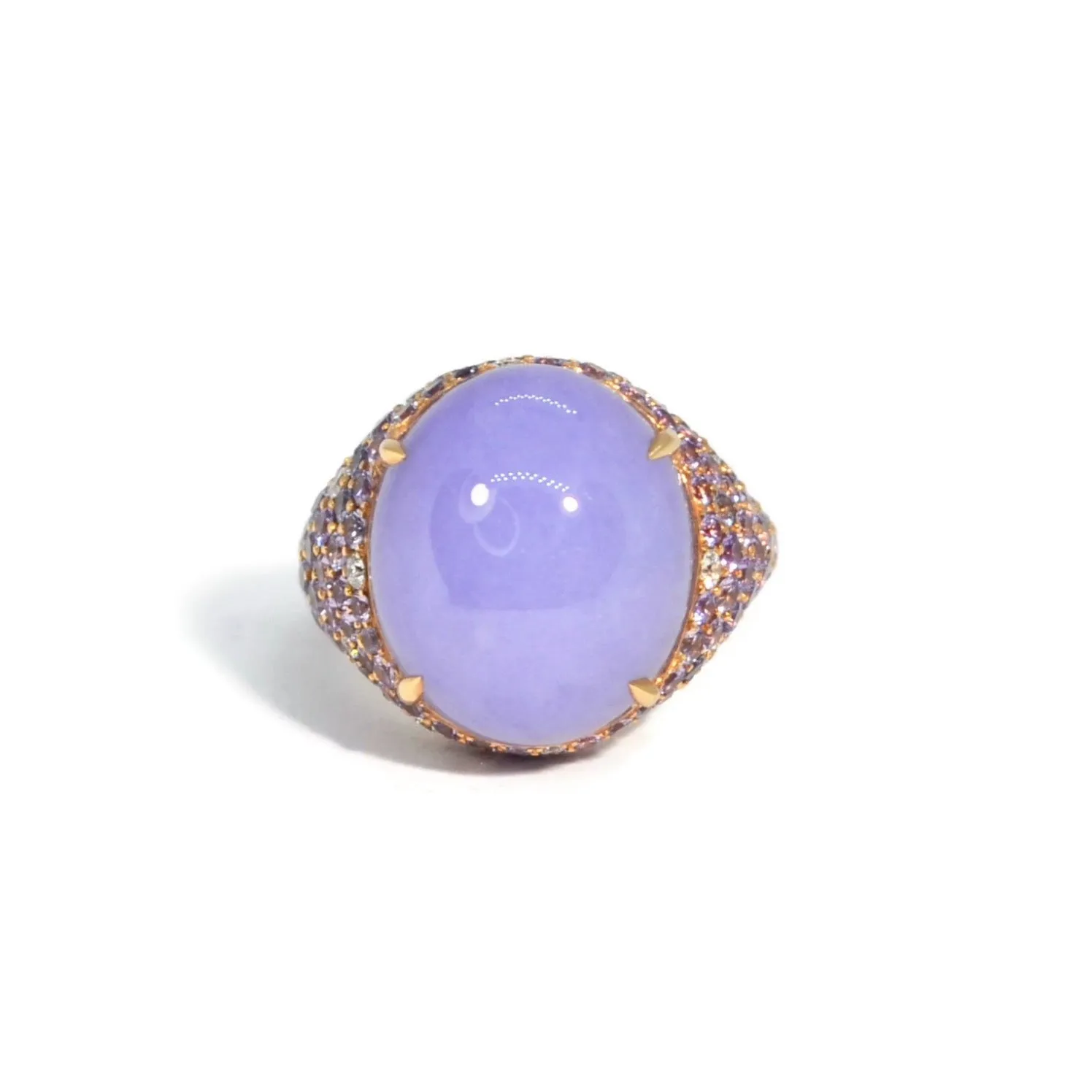 Eclat Jewels - One of a Kind Ring with Lavender Jadeite Jade, Purple Sapphires and Diamonds, 18k Rose Gold