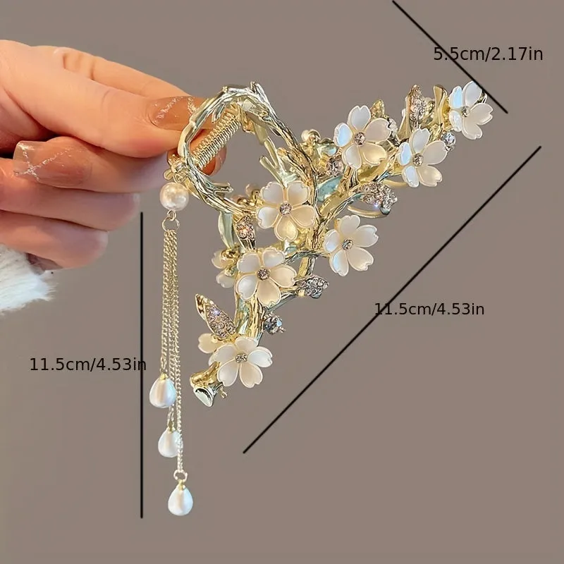 Elegant Flower Tassel Rhinestone Claw Clips Hair Clips Decorative Hair Accessories Photography Props