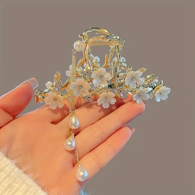 Elegant Flower Tassel Rhinestone Claw Clips Hair Clips Decorative Hair Accessories Photography Props