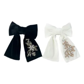 Embroidered Velvet Pearl Hair Bows