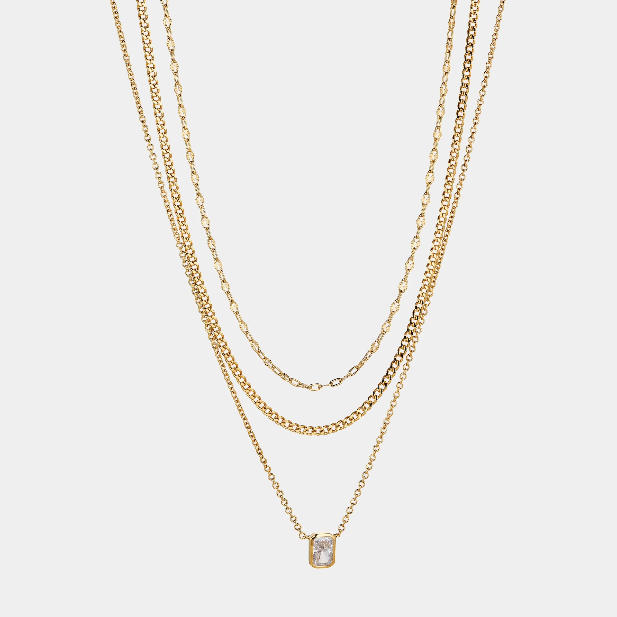 EMERALD CZ TRIO CHAIN NECKLACE SET