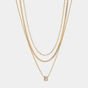 EMERALD CZ TRIO CHAIN NECKLACE SET