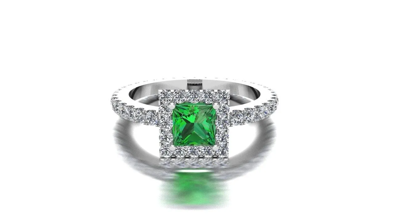 Emerald Sign Square cut ring (925 Sterling Silver)