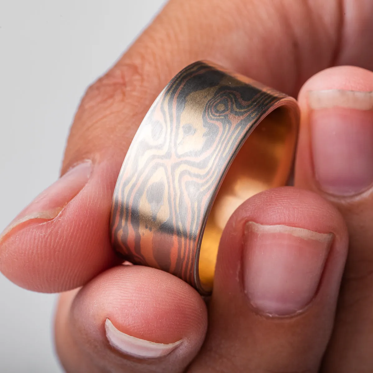 Extra Wide Blaze Palette Ring in Woodgrain Pattern