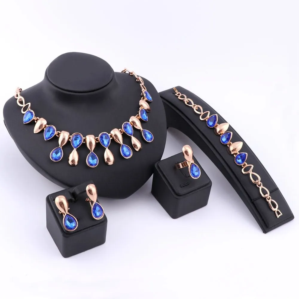 Fine Gold-Plated Crystal Necklace, Bracelet, Earrings & Ring Wedding Statement Jewelry Set