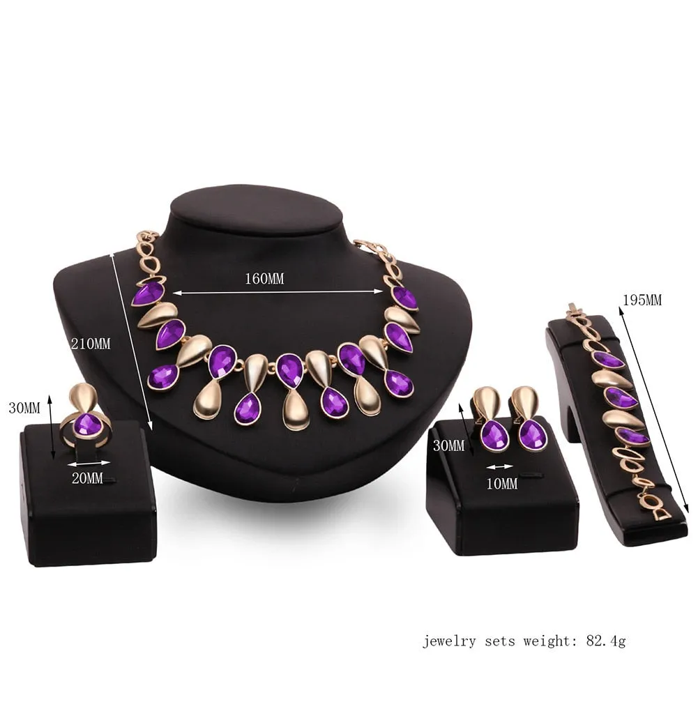 Fine Gold-Plated Crystal Necklace, Bracelet, Earrings & Ring Wedding Statement Jewelry Set