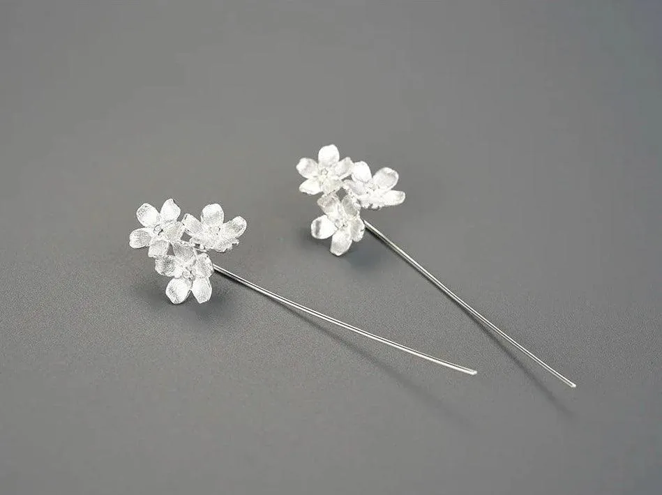 Floral Charm Jewelry: LFJB0257 Long Drop Earring in 925 Sterling Silver