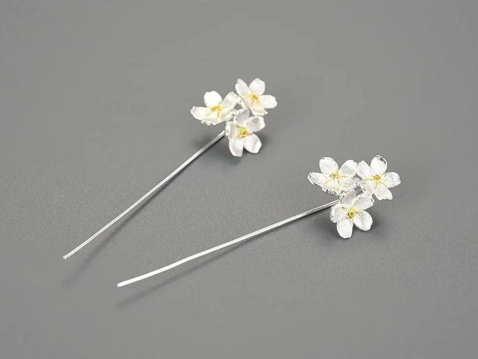 Floral Charm Jewelry: LFJB0257 Long Drop Earring in 925 Sterling Silver