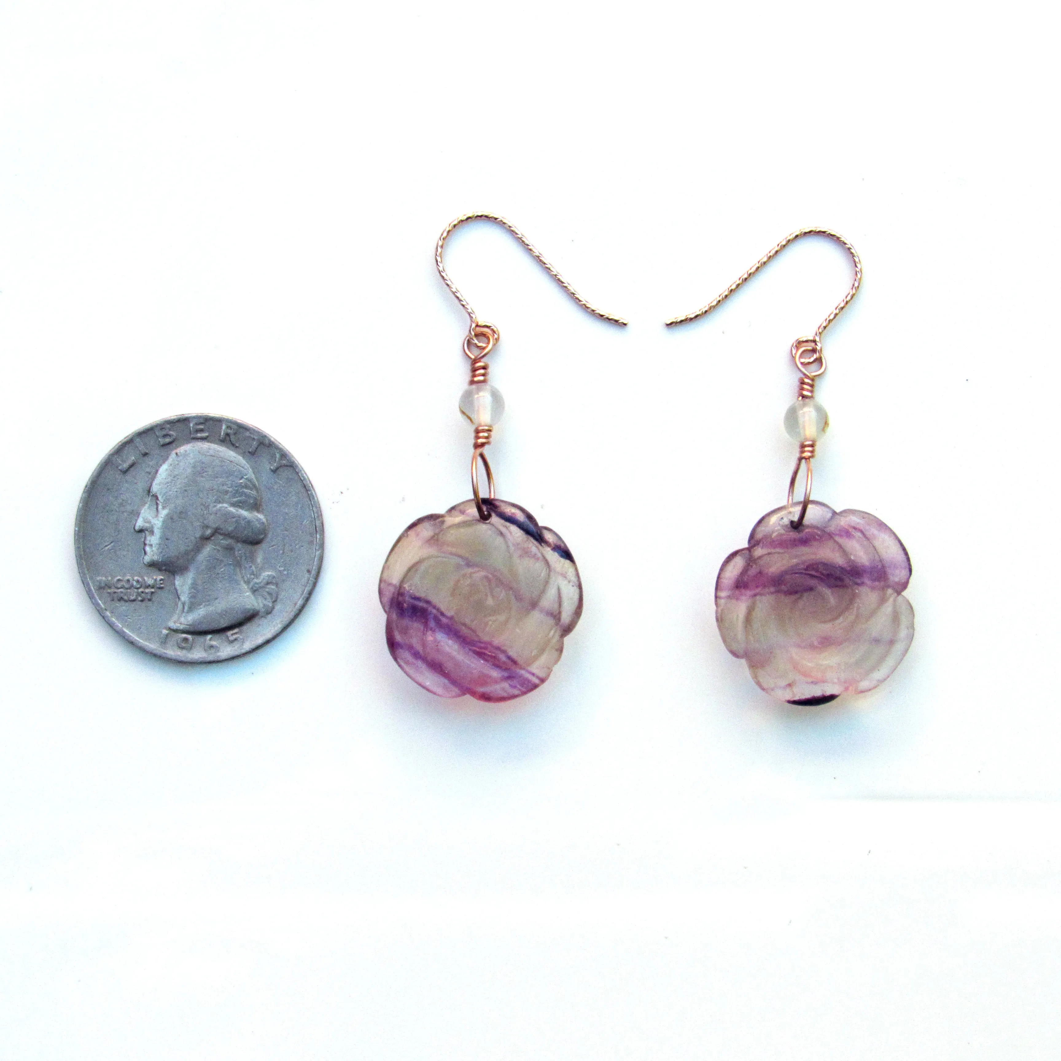 Fluorite Rose and White Agate Gemstone Drop Earrings