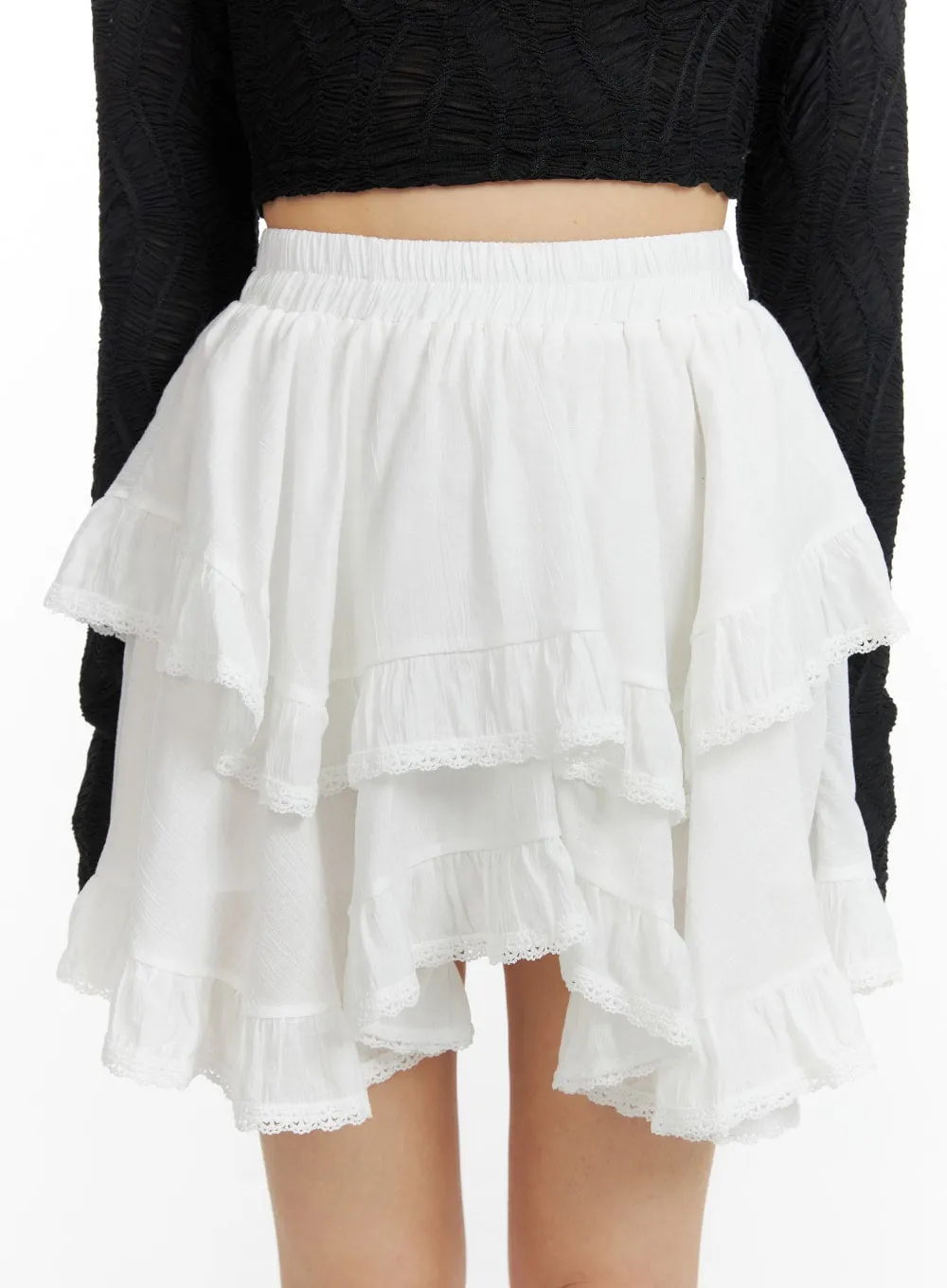 Frill-Banded Lace Mini Skirt CF422