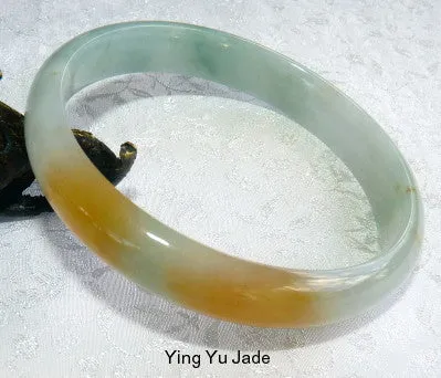 Fu Lu Shou Green White Hong Red Burmese Jadeite Bangle Bracelet 61 mm (TI1305)