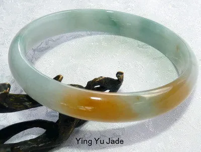 Fu Lu Shou Green White Hong Red Burmese Jadeite Bangle Bracelet 61 mm (TI1305)