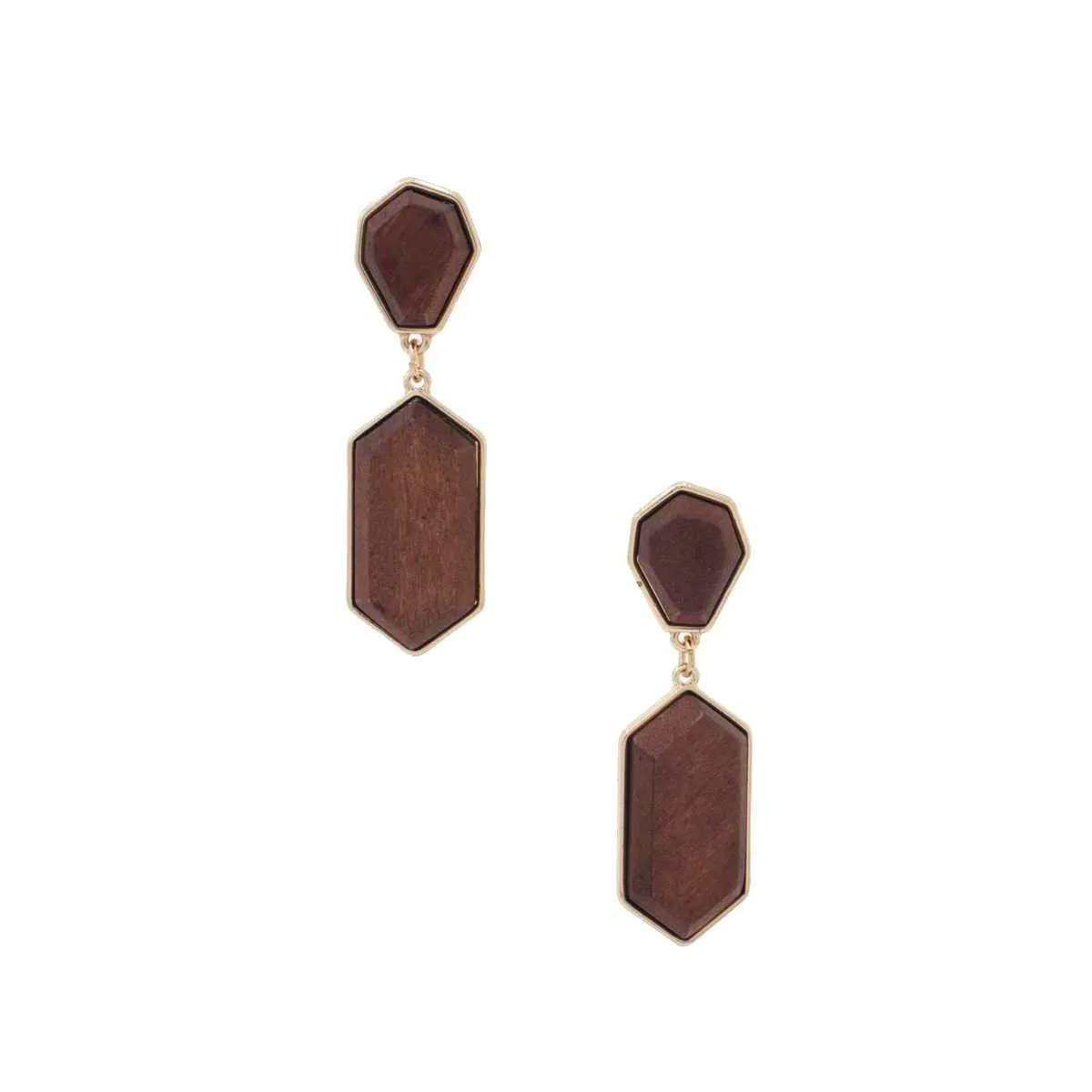 Geometric Wood Post Drop Earring